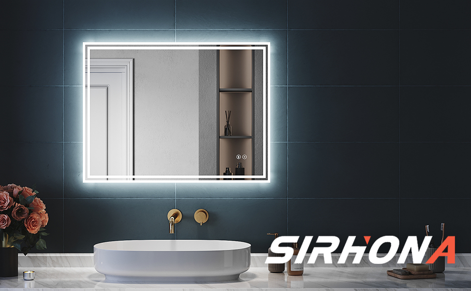SIRHONA Miroir de salle de bains LED Miroir salle de bain avec prise d