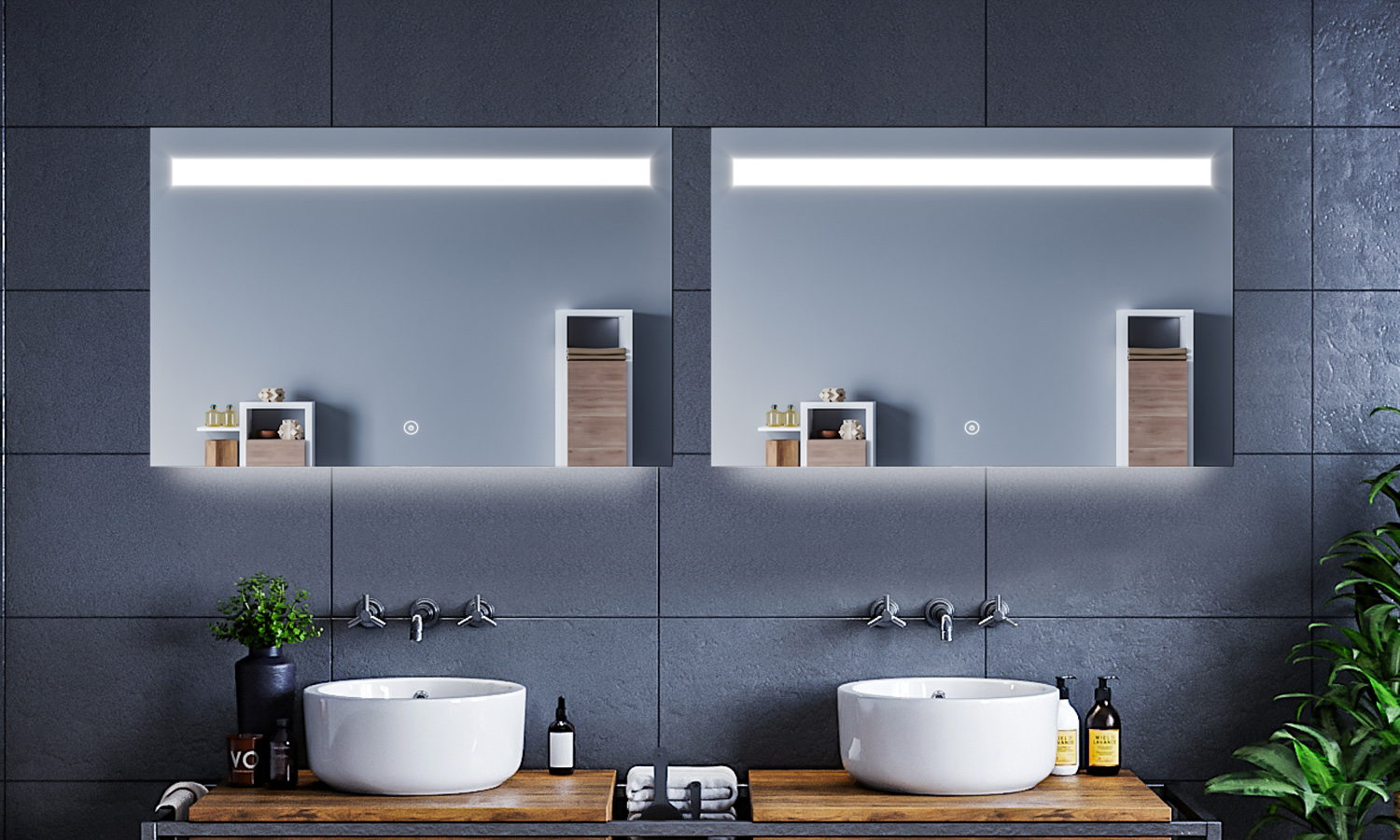 SIRHONA Espejo de baño con iluminación LED antivaho y enchufe para